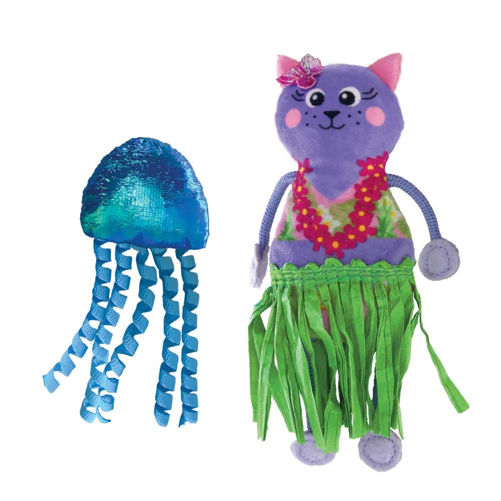 KONG Tropics Hula - Juego de 2 Juguetes para Gatos (Hula Cat & Jellyfish)