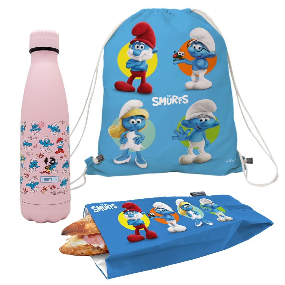 Nerthus FIH 1077 Set Backpack + Snack Bag + Double Wall Bottle 350 ml Smurfs
