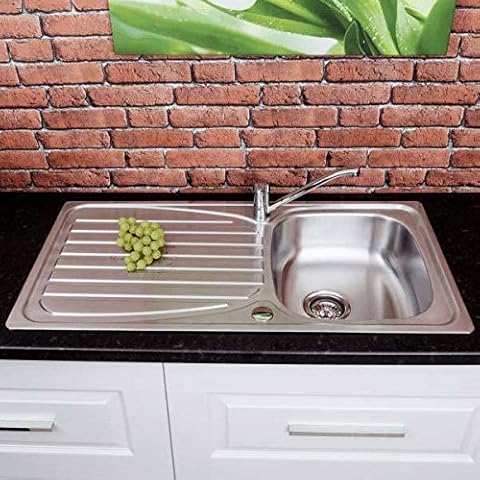 Stainless Steel Inset Kitchen Sink Single Bowl Reversible Drainer + Free Waste Cover