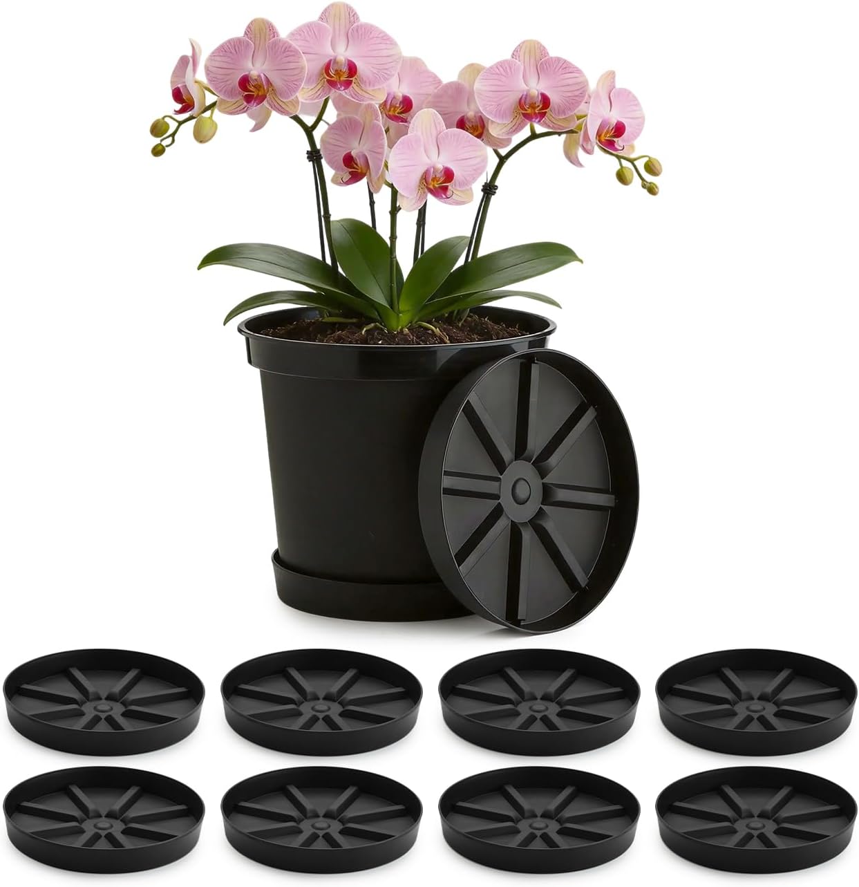 RooTrimmer Elevated Plant Saucer 10P, 9 Inch Round Pot Tray with Raised Base for Indoor Outdoor Potted Plants– Extra Deep Design to Catch Overflow Water, Thick Drip Plate for Succulents & Houseplants