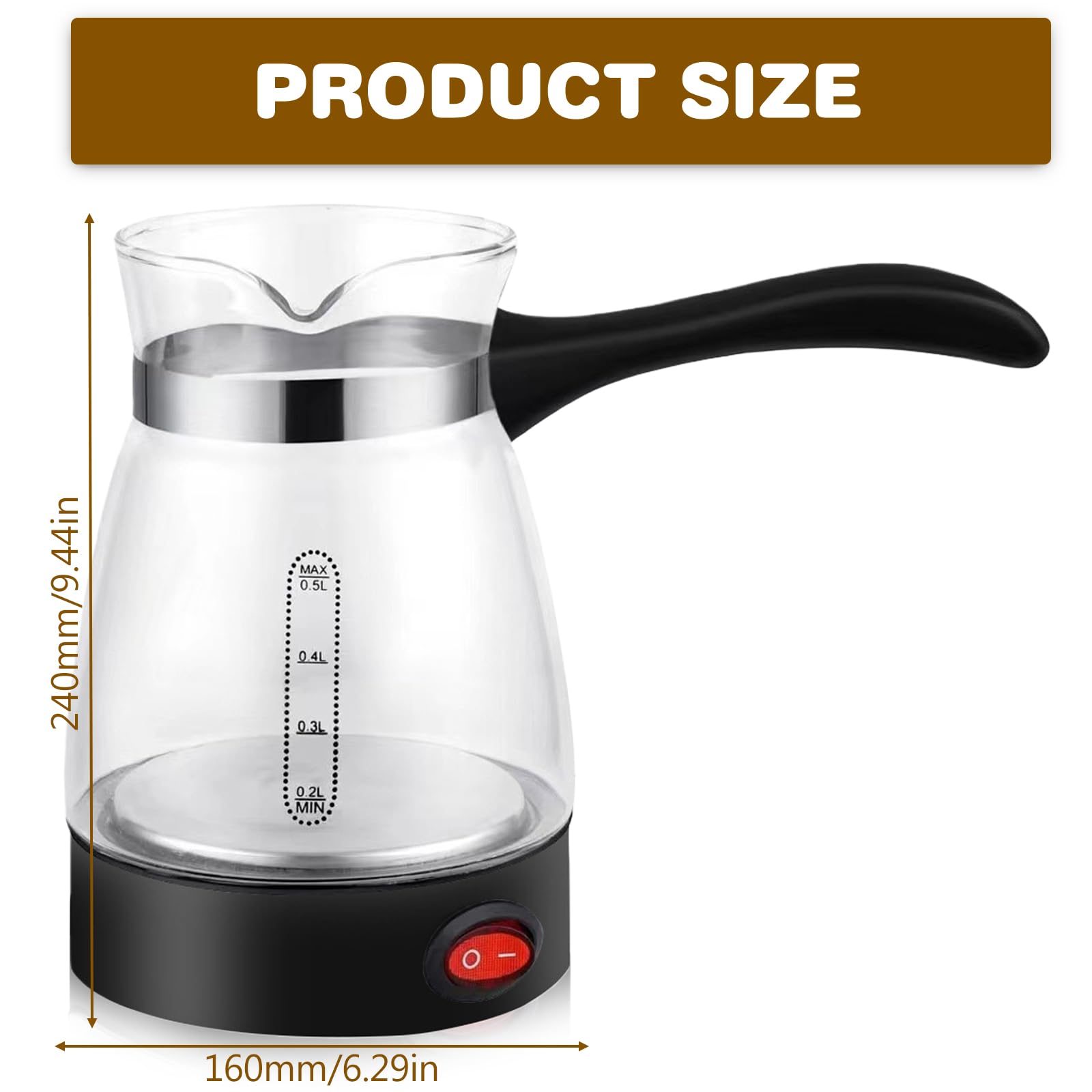 Elektrische Türkische Kaffeekanne 500 ml, Türkischer Kaffeekocher 500 W, Elektrische Kaffeemaschine mit Griff, Waschbare Mokkakanne für Türkischen Kaffee, Espresso & Tee, Für Zuhause, Büro & Camping