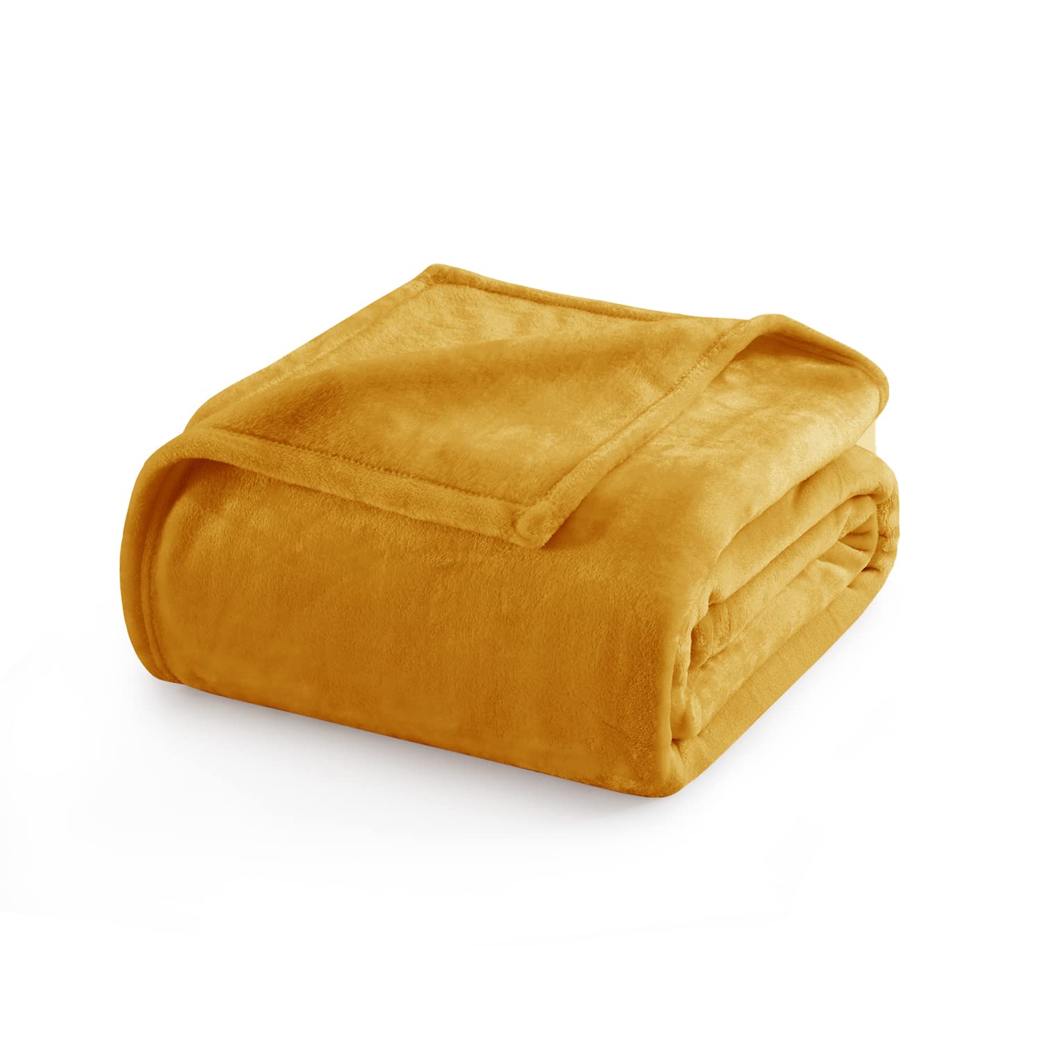Oxford Homeware Fleece Blanket Throws for Sofas 400 GSM – Silk Touch Summer Blankets Throws for Beds Double Couch, Kids Large Camping Travel Blanket (Ochre, 150 x 200 CM)