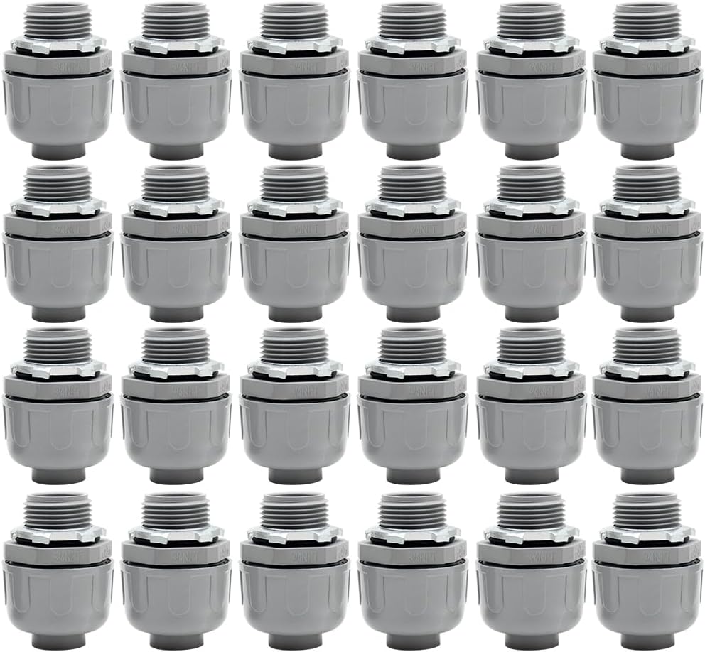 MAKERELE 24-Pack 3/4 Inch 180° PVC Liquid Tight Connectors - Commercial and Industrial Grade, Flexible Conduit Connector, Weather Resistant for HVAC and Machine Tools