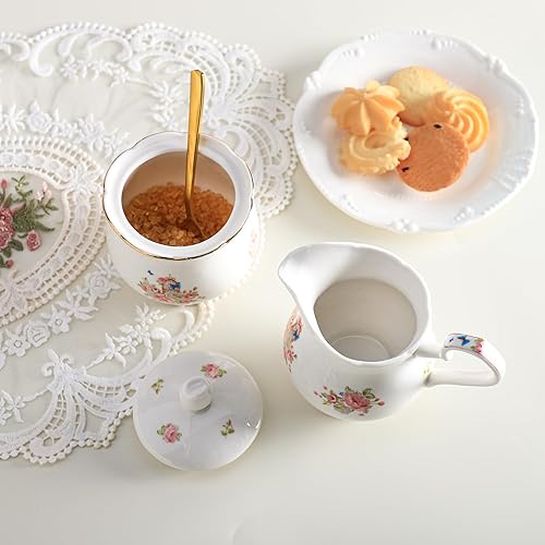 Miniatura 6 de 123Arts Juego de cerámica de azúcar y crema, juego para servir café, jarra de crema, azucarero