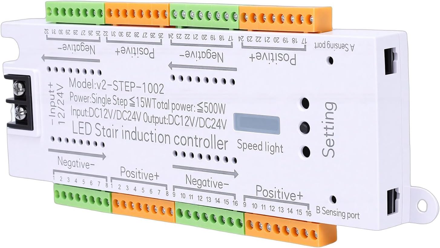 32 Channel LED Stair Light Controller, Motion Sensor Automatic Step Light Switch with Adjustable Speed for Home Mall Store Indoor Staircase