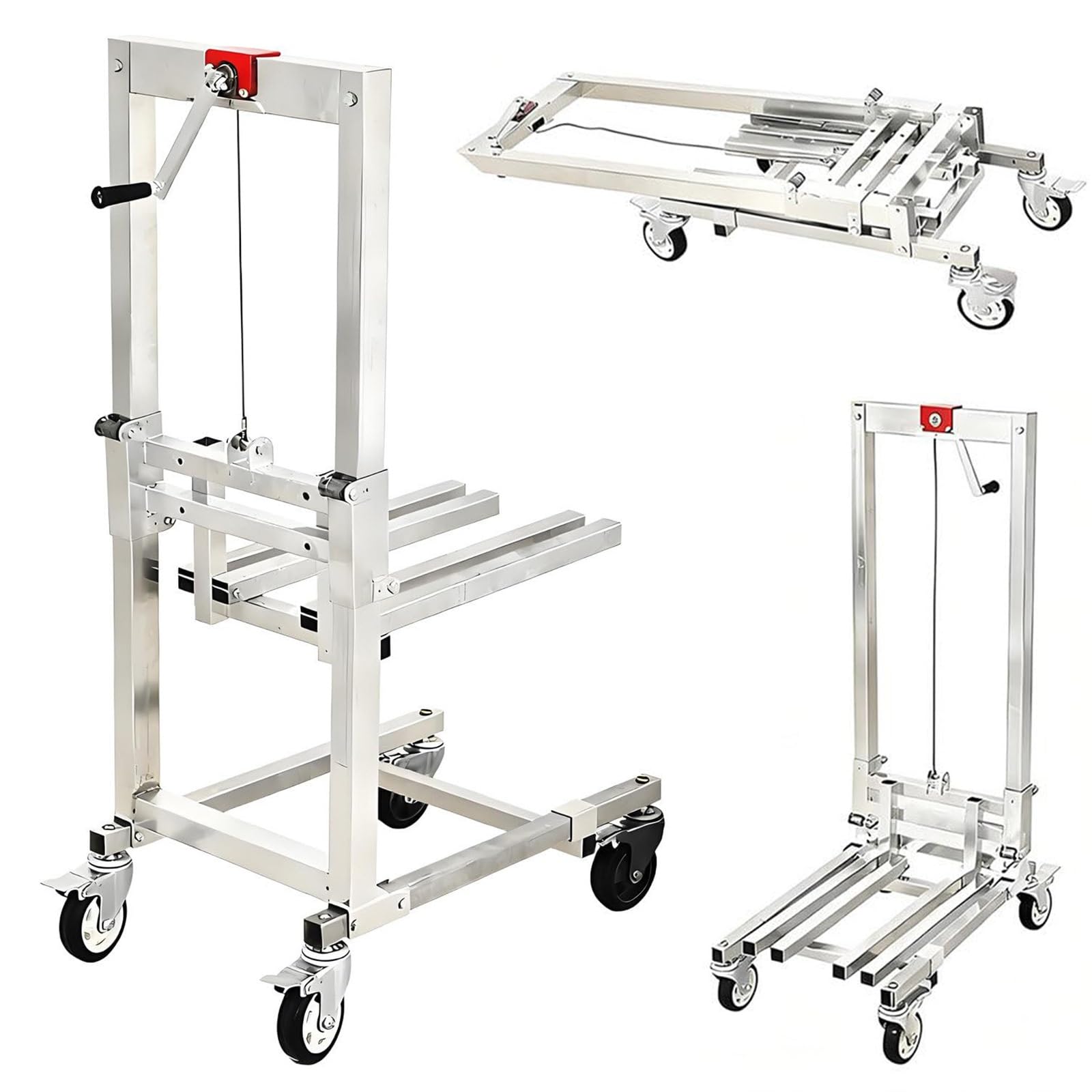 Carretilla elevadora manual plegable, capacidad de carga de 60 kg, altura de elevación de 85 cm, apilador de cabrestante de elevación de material resistente, plataforma industrial para almacén