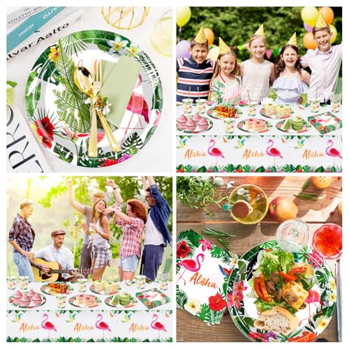 Flamingo Partygeschirr Set,Hawaii Geburtstag Deko Pappteller Kindergeburtstag mit Flamingo,Ananas Party Teller für Urlaub Sommer Deko Junge Mädchen Partys 16 Gäste