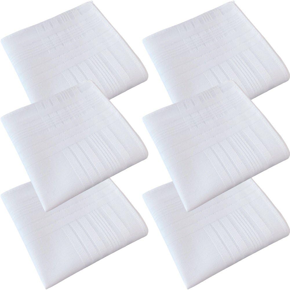 Fituenly Men's Cotton Handkerchiefs 6PCS White Absorbent Pocket Square Set for Suits, Gentleman Handkerchief for Men Women
