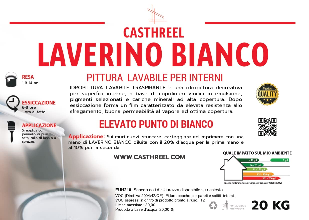 PITTURA PER INTERNI -SUPER LAVABILE -SUPER BIANCO (20KG)
