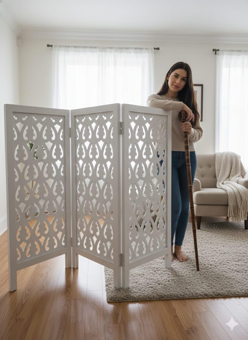Wooden Room Divider Rustic Charm Wooden Room Divider Handcrafted Wooden Partition Screen Living Room Divider Home & Bedroom Office Kitchen (4 Feet 3 Panel)-picture-14
