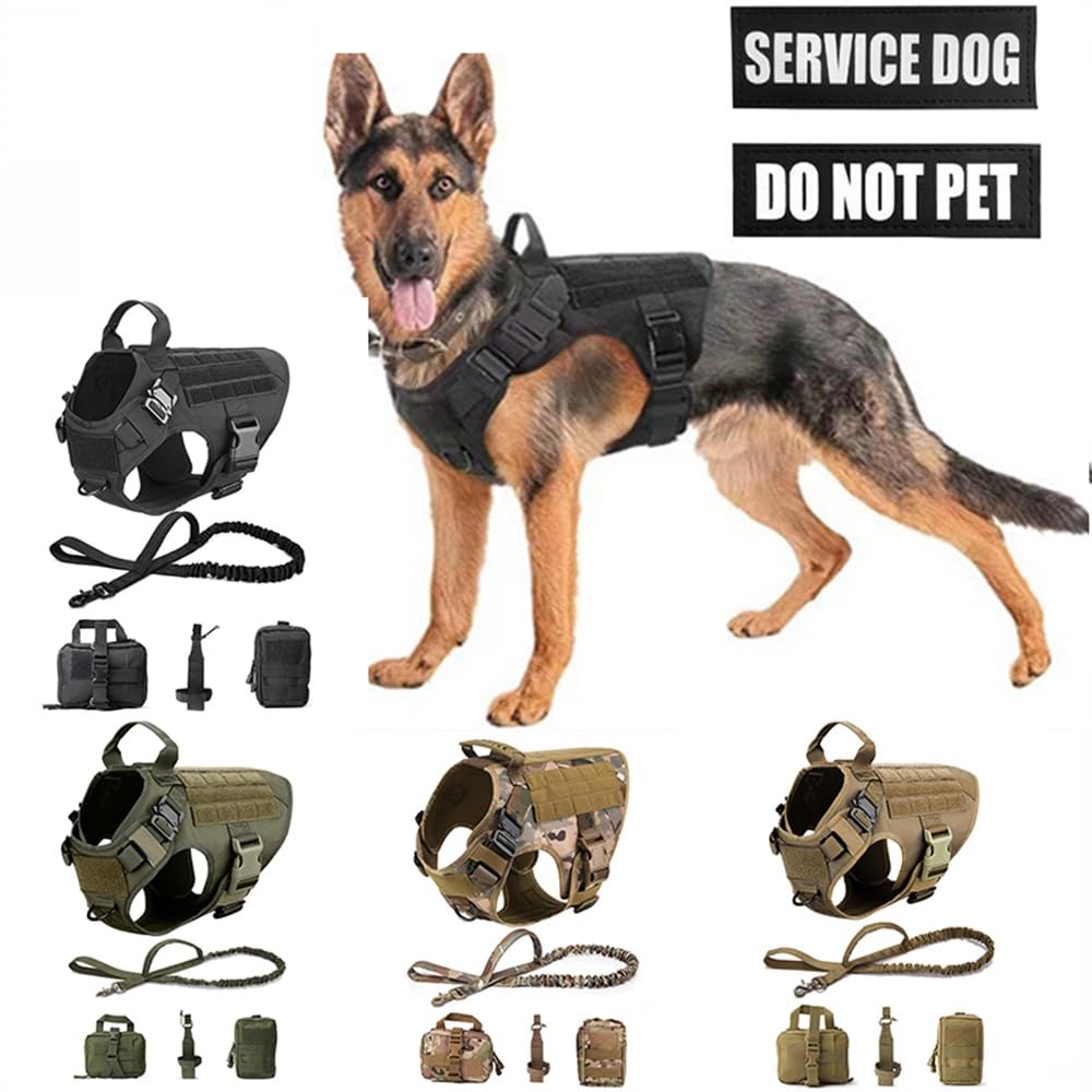 Correa de Perro Correa Ajustable Juego de arnés y Correa para Perros tácticos Hebilla de Metal Chaleco para Perros Grandes Arnés para Mascotas(ACU Harness,M)