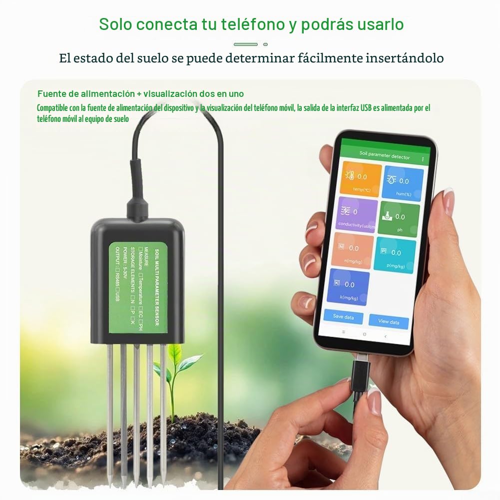 Sensor de suelo USB 7 en 1 probador de temperatura pH medidor de humedad compatible impermeable IP68 agricultura jardinería herramienta para plantas humedad NPK análisis de nutrientes
