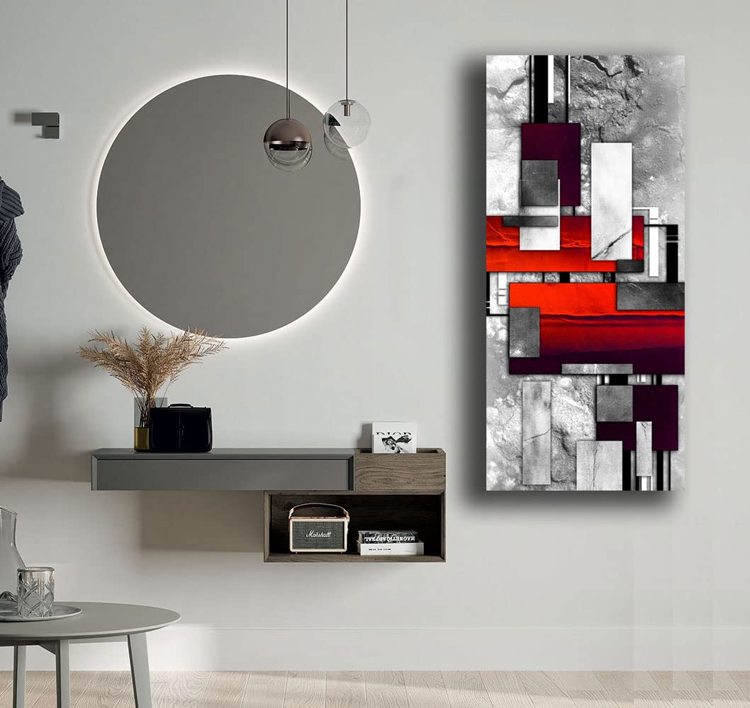 Quadro Moderno Soggiorno Verticale Astratto Shabby chic Industrial Quadri moderni da Parete XXL grande Stampa su tela Canvas Decorazione Murale muro Arredo Camera letto Cucina (50x100 cm, Rosso)
