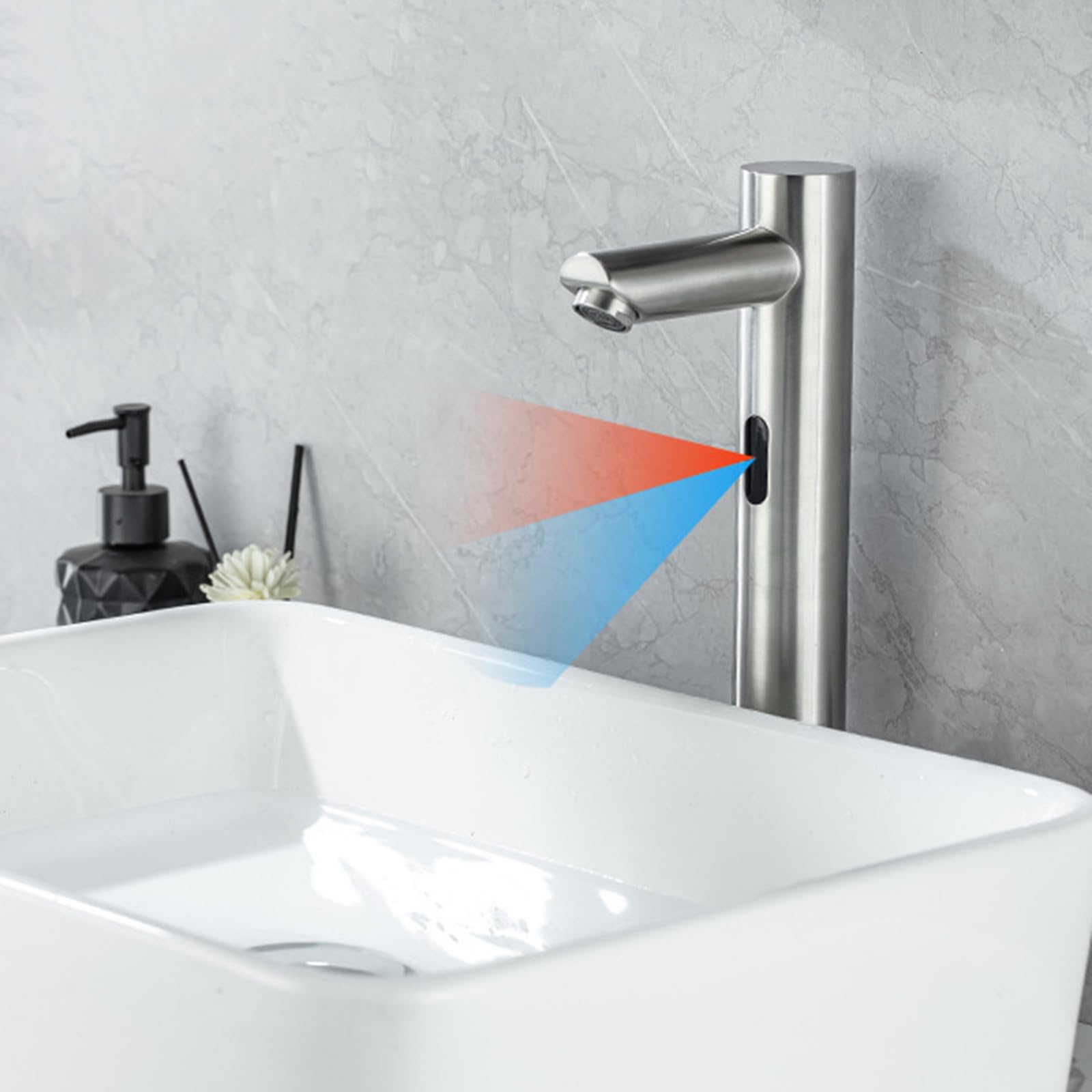 XJTNLB Rubinetto Sensore Automatico Bagno Rubinetto Lavabo Touchless Acqua Calda e Fredda Miscelatore Lavabo in Acciaio Inox,Spazzolato,Alto