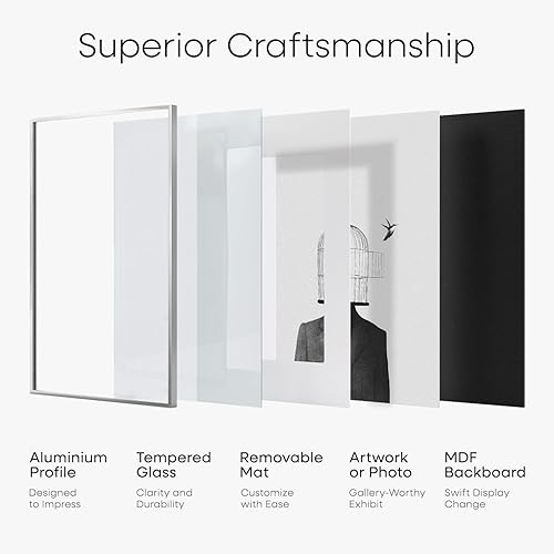 Miniatura 9 de Homeforia - Portarretratos de 11 x 14 pulgadas de alta gama, paspartú de 8 x 10 pulgadas, vidrio templado, gancho de pared incluido, 1 unidad,