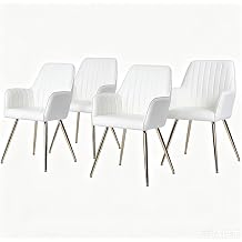 XSZD Faux Leather Dining Chair Set of 4,Modern Mid-Back Accent Chairs with Gold Plating Legs - Comfy Upholstered Chairs,Beige