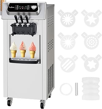 2+1 Flavor Soft Serve Ice Cream Maker Machine Commercial, 5.8-8 Gal/Hr Vertical Soft Serve Machine with LCD Display, Auto Clean Pre-Cooling High Productivity for Restaurants & Snack, 2200W