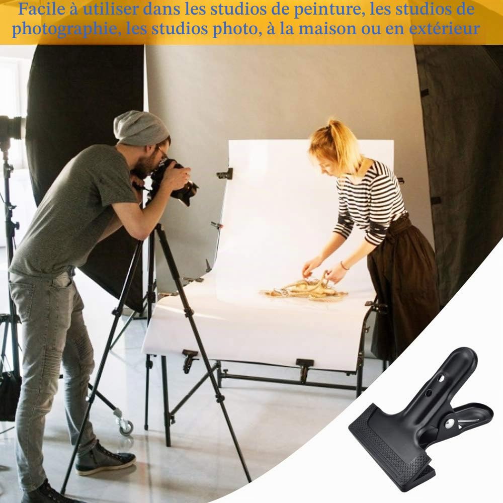 8 PCS Pince à Ressort en Métal Pinces Studio Photo Pince Fond Studio Photo Heavy Duty Pinces à Ressort 10.5 * 7.8 * 6.5cm pour Photo Fond Studio de Photographie Travaux du Bois - Noir