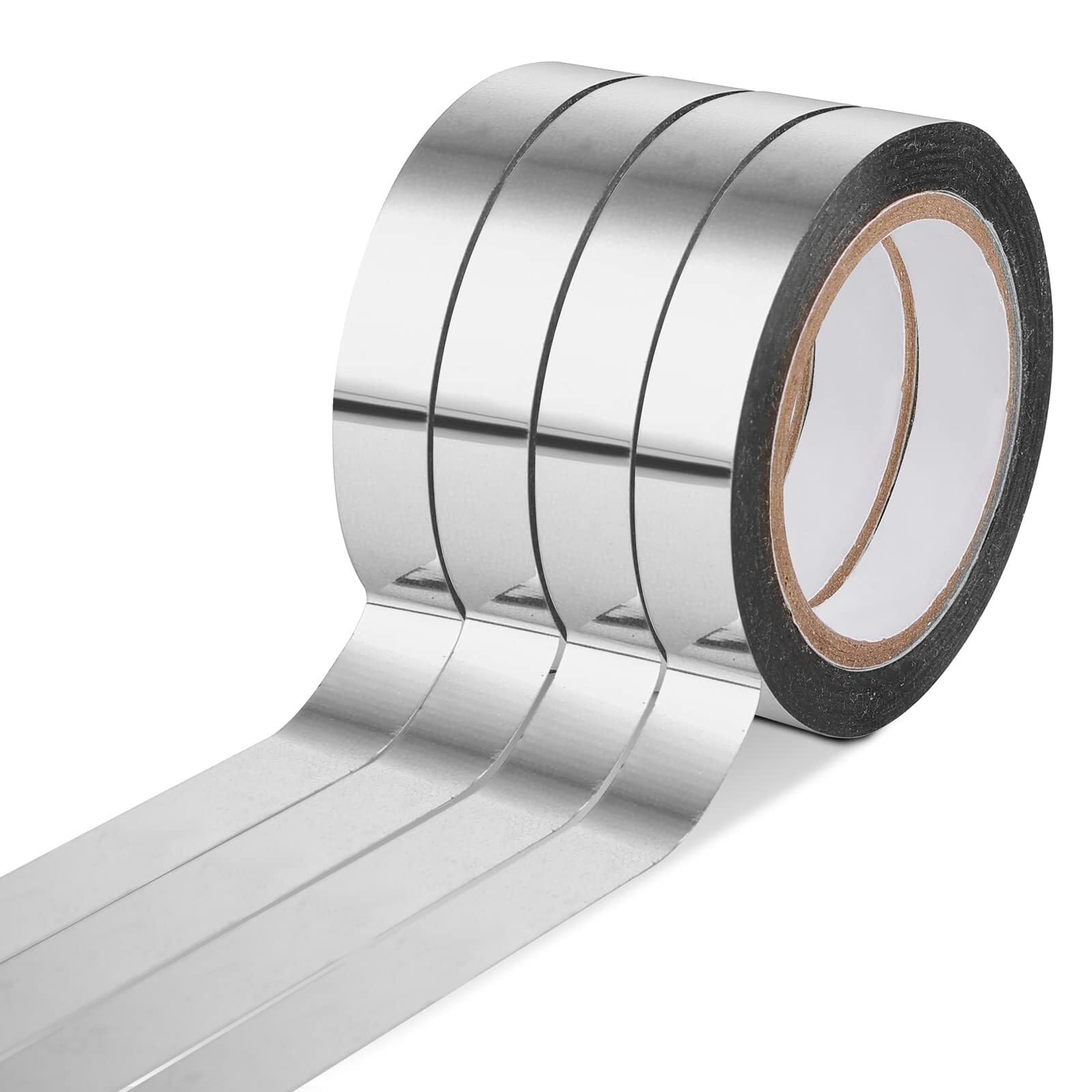 4 Rollen Spiegelklebeband, 10 mm x 20 m, Silber, dekoratives PET-Band für Geschenkverpackung, DIY-Basteln, Heimdekoration