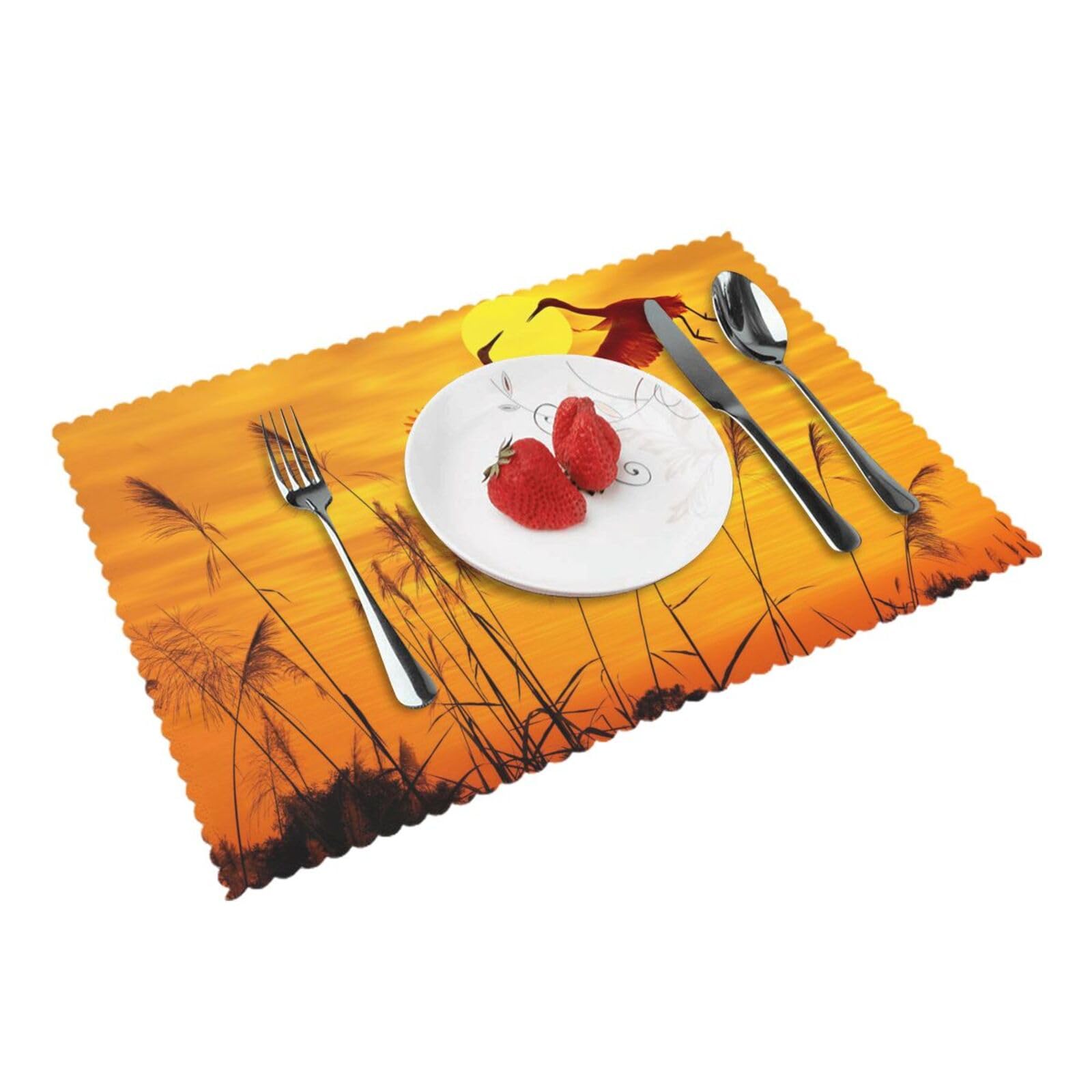 Pretty Sunset Pink Flamingo Printed Placemats Set of 4 PCS Washable Placemat for Kitchen Table Heat-resistant Table Mats 45x30 CM