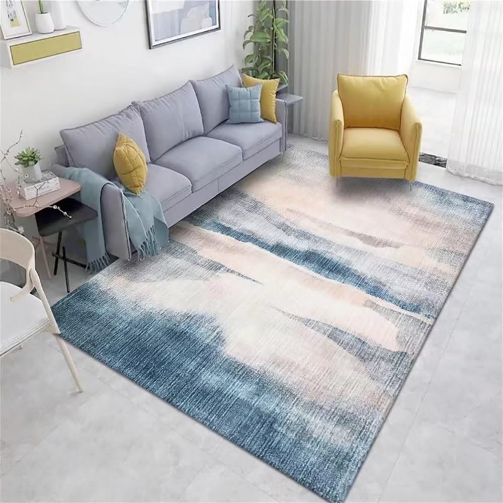 Teppich Klein Waschbare Teppiche Rutschfester grau-Blauer einfacher Wohnzimmerteppich Flächenzubehör modern verformungsfrei Gleitschutz Teppich 140X200CM