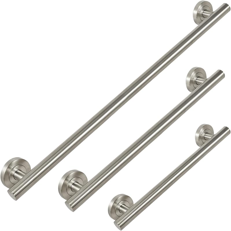 Lava Odoro Shower Safety Bar for Seniors Disabled, 3-Pack Shower Grab Bar | Modern Stainless Steel Handicap Grab Bar for Bathtubs and Showers, (Brushed Nickel, 3 Pack 18", 24'', 36")