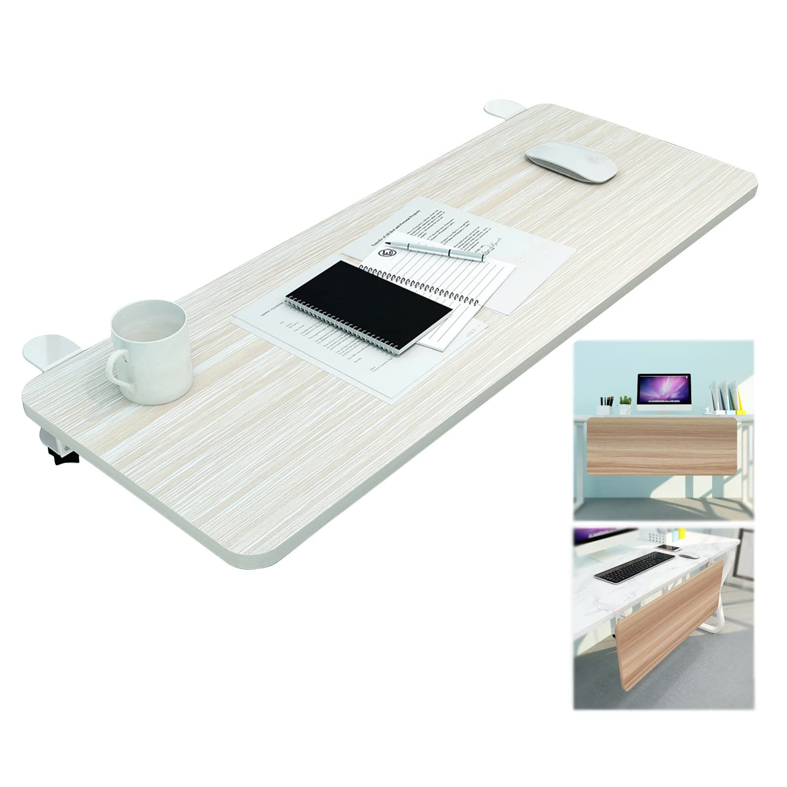 CVJdfhRE desk extender， 90° Foldable Keyboard Tray Wooden Support Shelf, With K-Bracket, Ergonomic Table Arm Elbow For Office(Maple,65x25cm(26x10Inch))