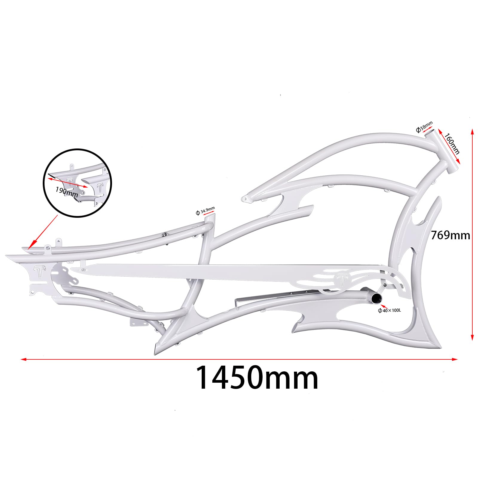 Tracer Raptor Bike Frame 26inch Cruiser Electric Bike Frame, for 7-Speed Includes Fender and Saddle (White)