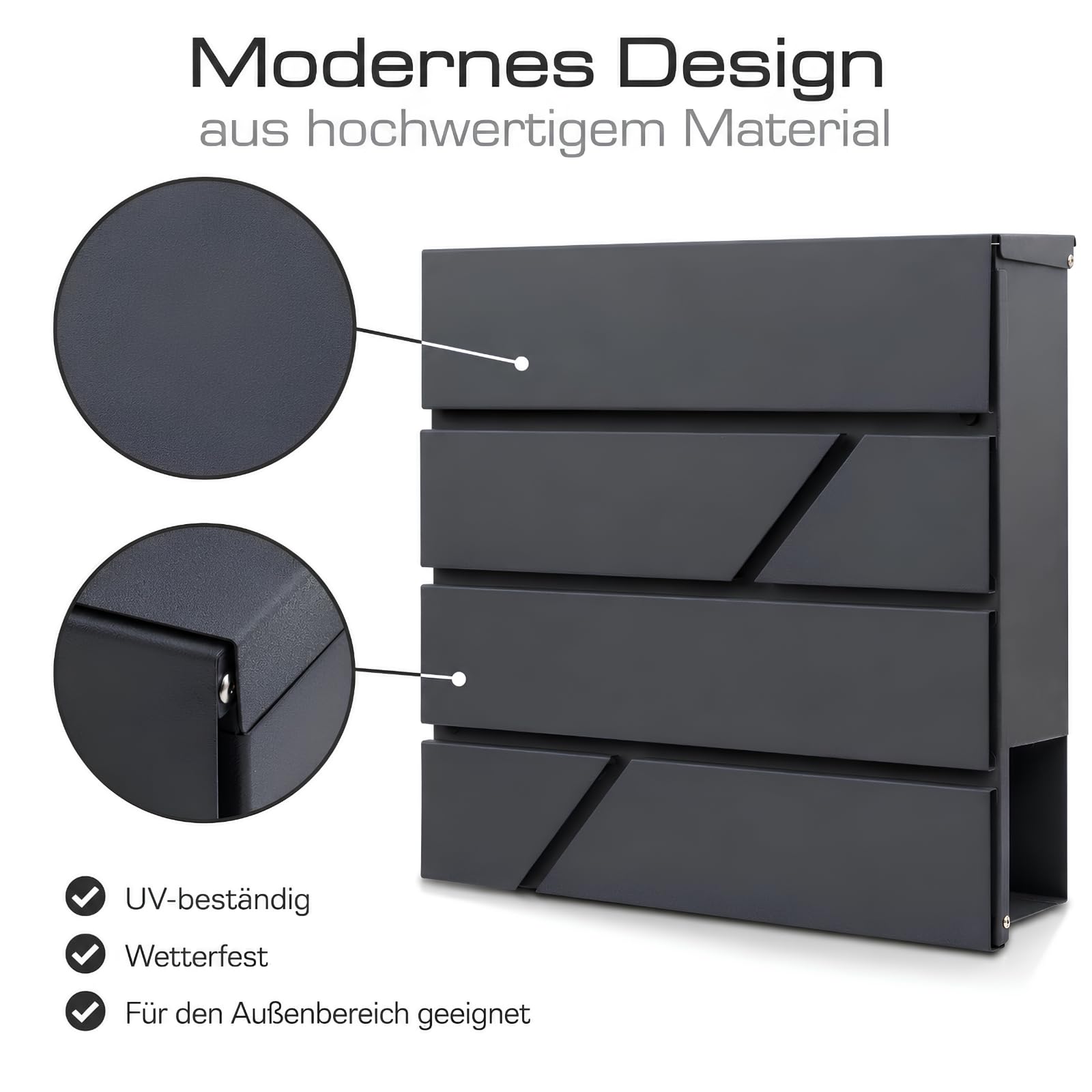 Verda Briefkasten mit Zeitungsfach, 37 x 37 x 11 cm, Anthrazit RAL7016, Silber, 2X Schlüssel, Montagematerial Postkasten großer Einwurf Designer Wandbriefkasten mit Zeitungsrolle SN3642-1