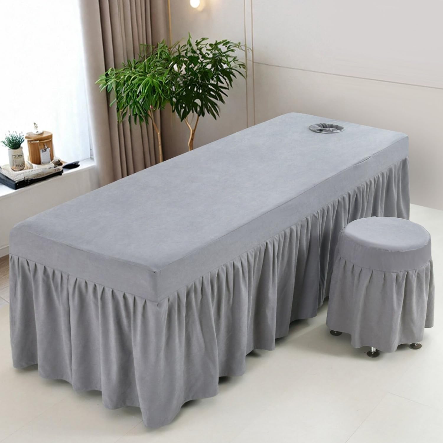 LDLCYCN Massage Bed Cover with Face Hole Spa Bed Skirt Beauty Salon Mattress Cover