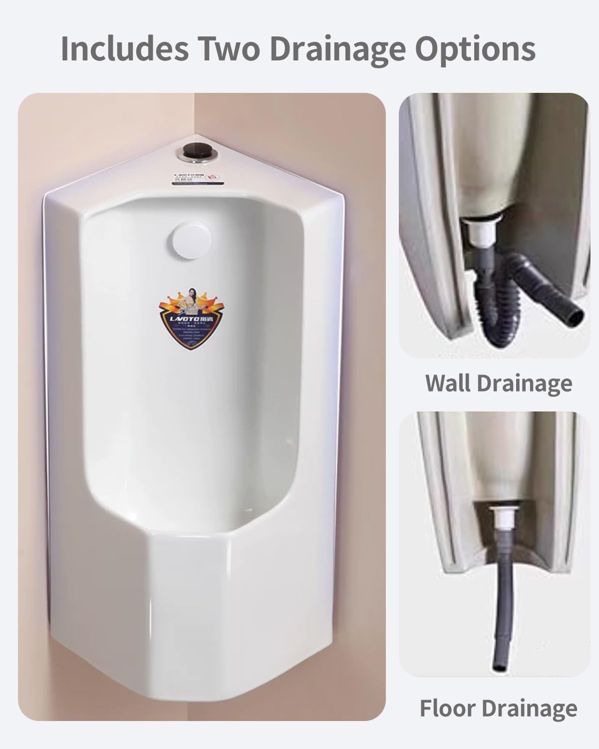 Urinario de Esquina Urinario Cerámico de Esquina para Pared, para Aseo de Hombres. Aseo Pequeño con Descarga Automática Mediante Sistema de Inducción. Inodoro.