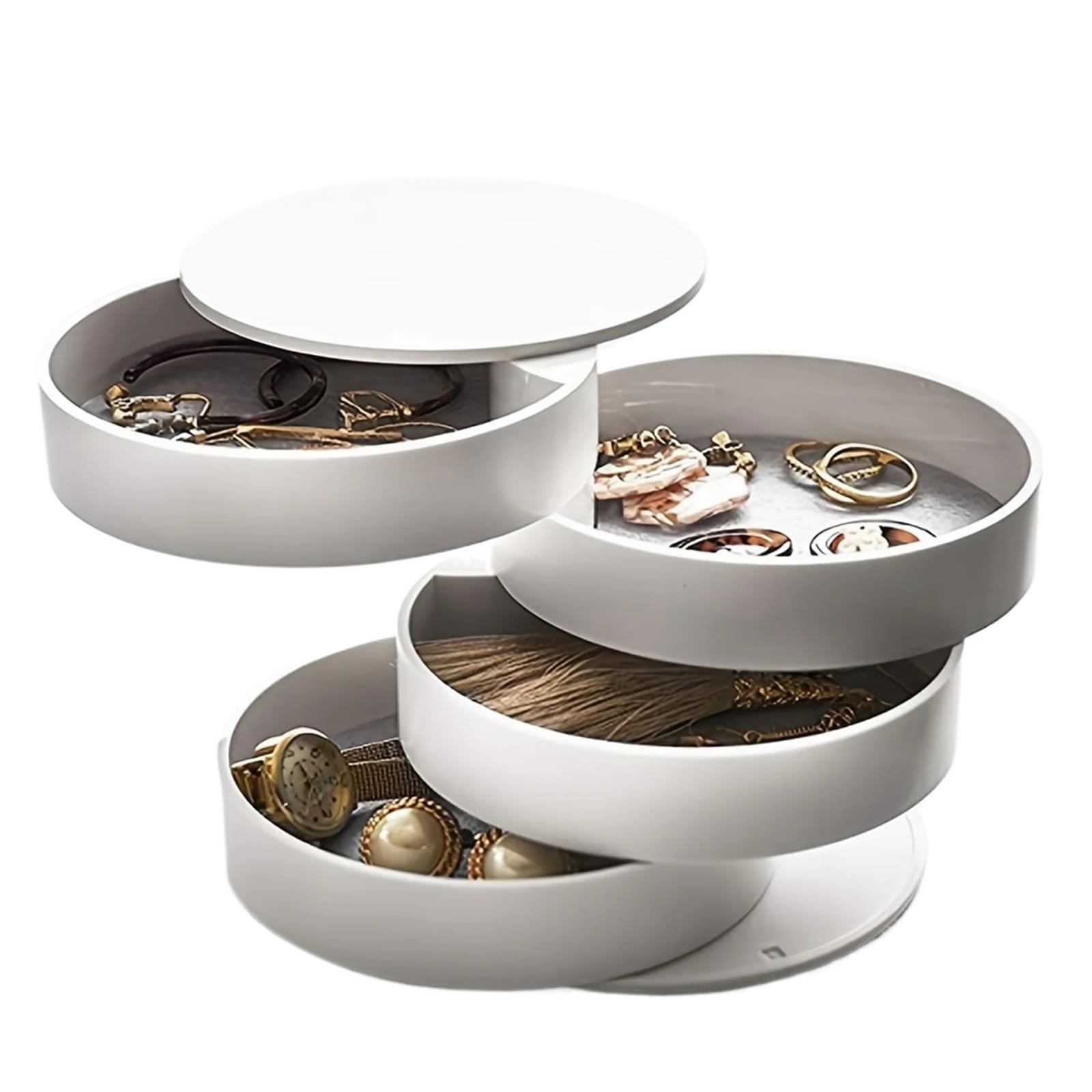 BAYNOPURIN Hair Tie Organizer Box Rotating Multi-layer Desktop Storage Box Hair Accessories Jewelry Makeup BoxNWith Lid Dustproof(1PC Grey)