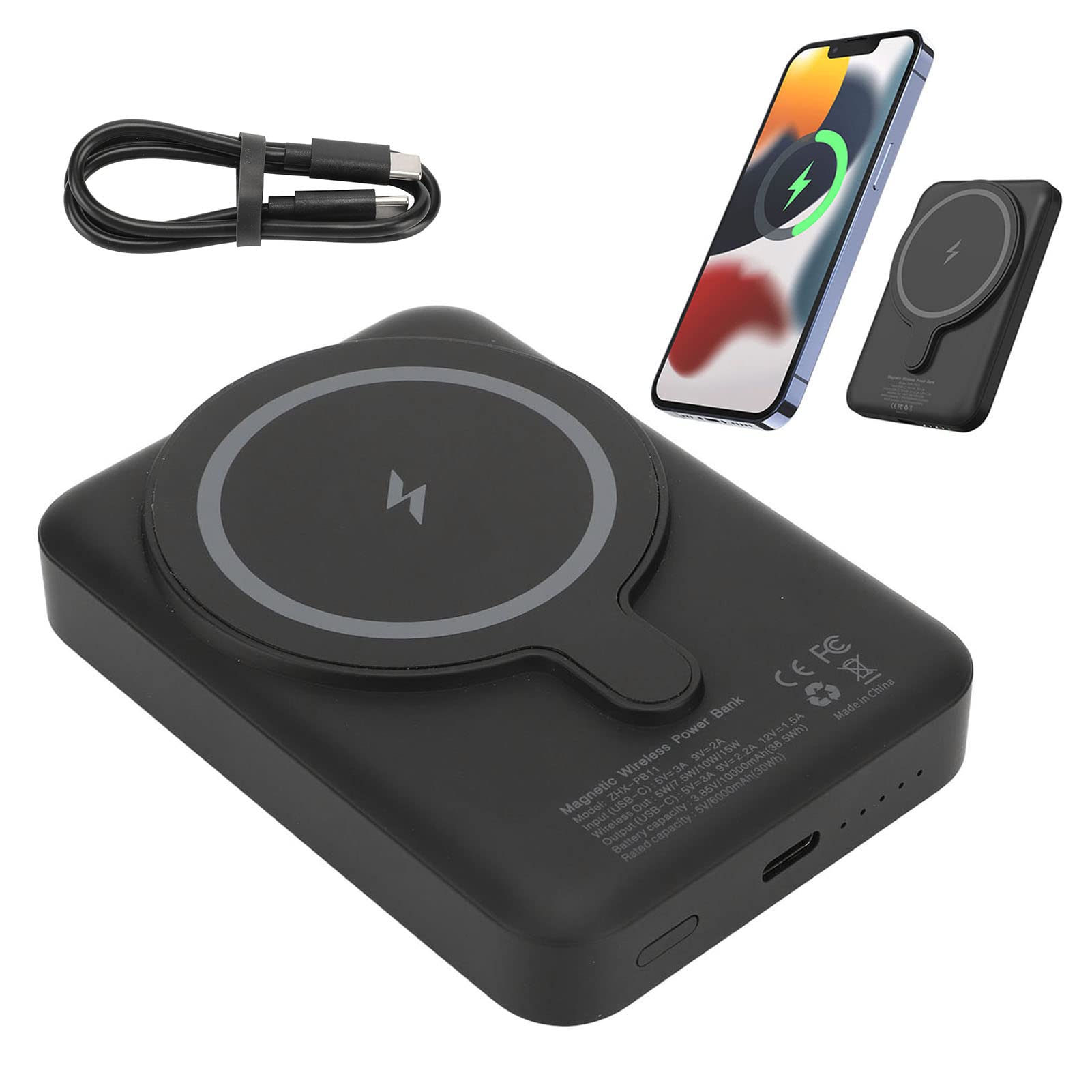 SHARGE ICEMAG MagSafe Powerbank, 15 W, Qi2, magnetische draagbare oplader met actieve koeling, 10.000 mAh, accupack met klapstandaard, compatibel met iPhone 17/16/15