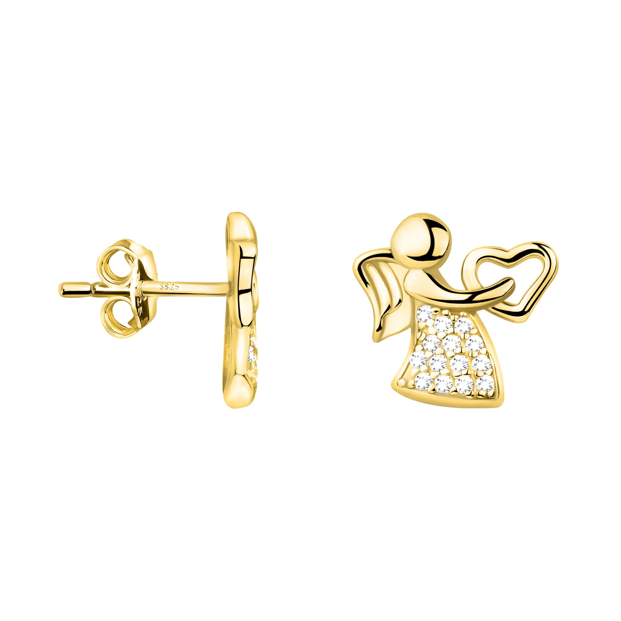 SOFIA MILANI - Damen Ohrringe 925 Silber - mit Zirkonia Steinen - Engel Herz Ohrstecker