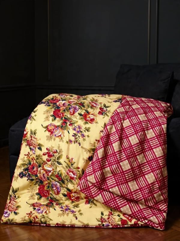 Image of Utopia Bedding Microfiber AC Comforter for King Size 220x240 cm - Lightweight, Skin-Safe & Hotel-Style Quilted Blanket with Floral Print (Tan)