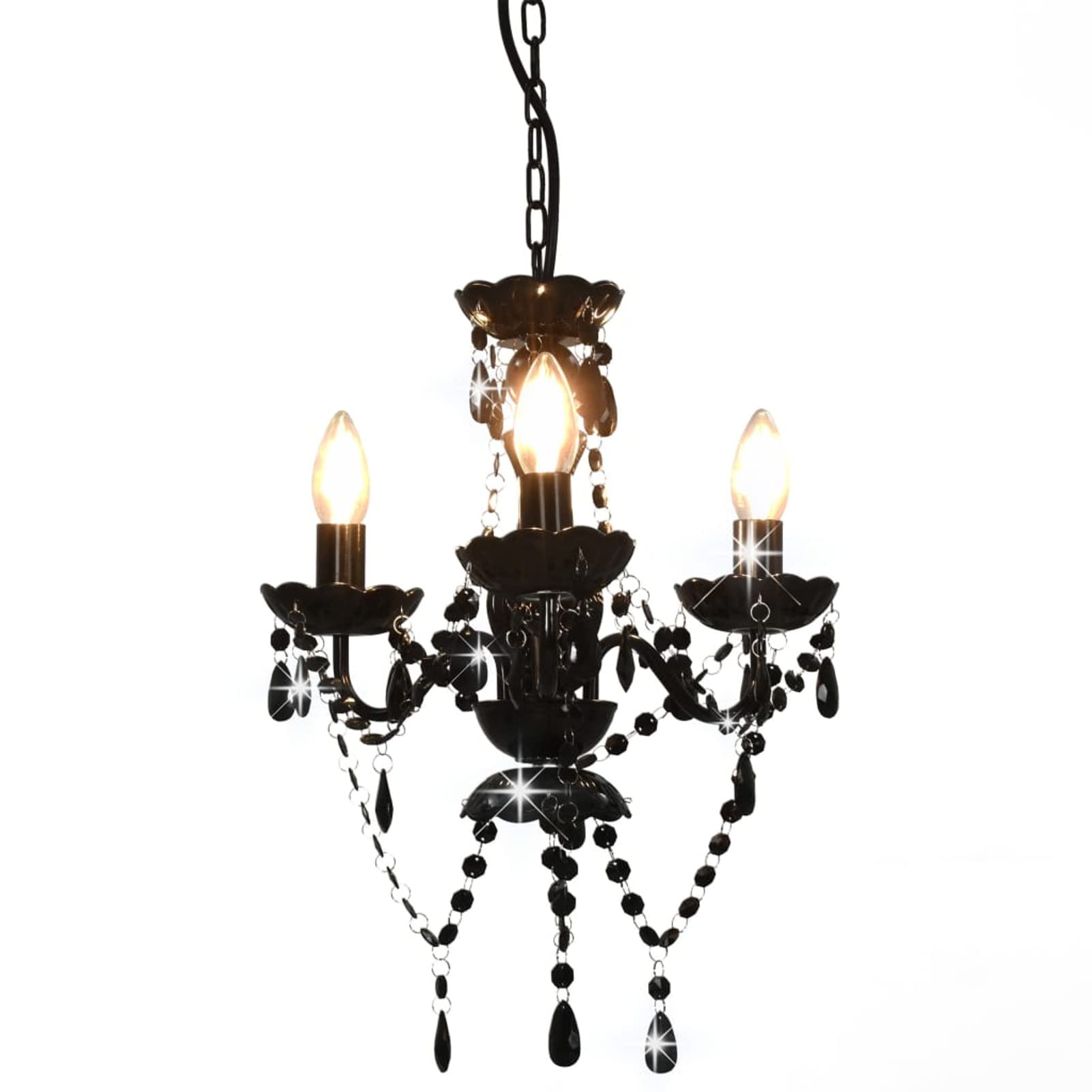 Rantry Kronleuchter mit Perlen Schwarz Rund 3 x E14 Lampen