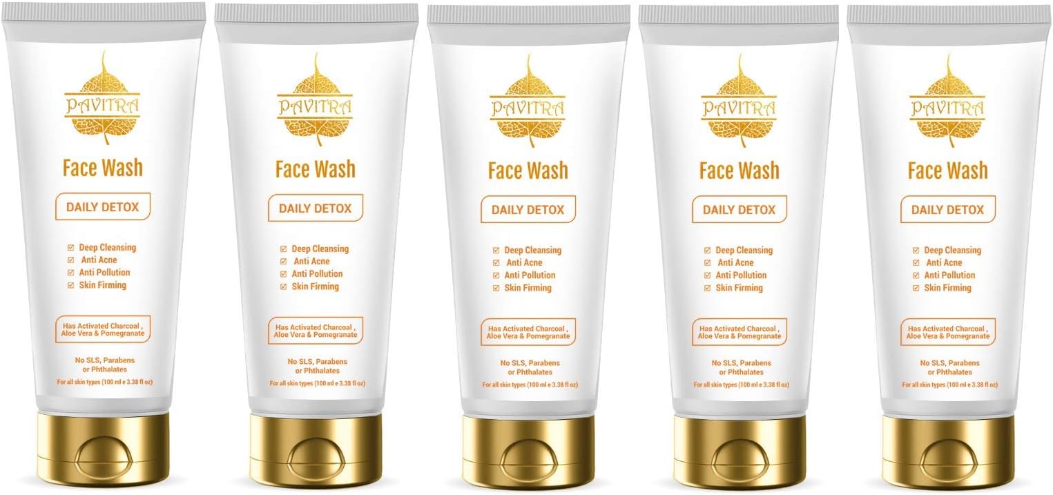 Pavitra+ Organic Activated Charcoal Acne Oil and Pollution Control Face Wash 100ml (Pack of 5)