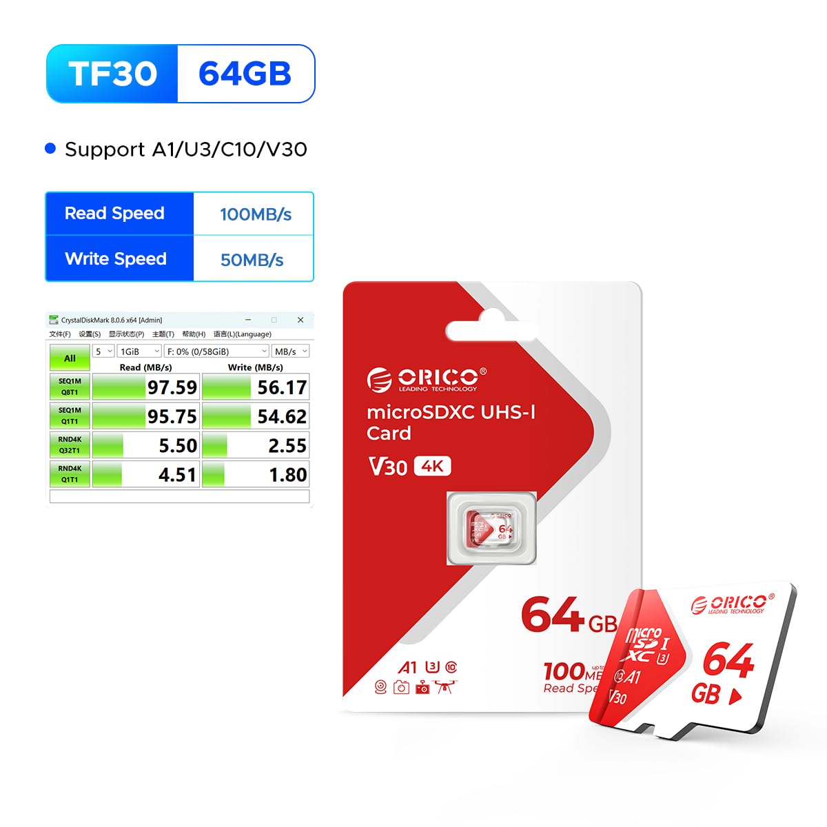 ORICO V3 512GB microSDXC UHS-I Memory Card 180MB/s - Dettaglio