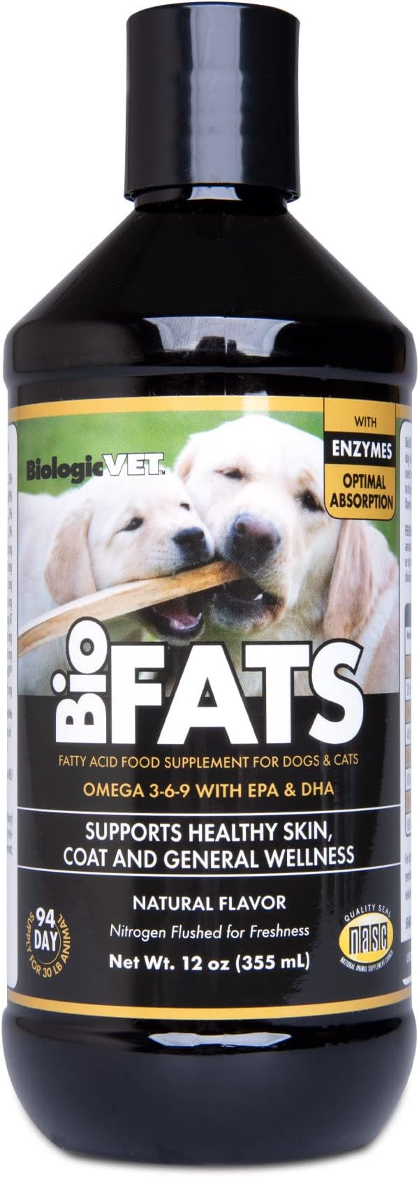 BioFATS - Contains Omegas 3, 6 & 9 - with EPA, DHA & ALA - for Dog & Cat - Skin & Joint Health Support - Includes Fish, Flaxseed & Olive Oil - 12 fl. oz.