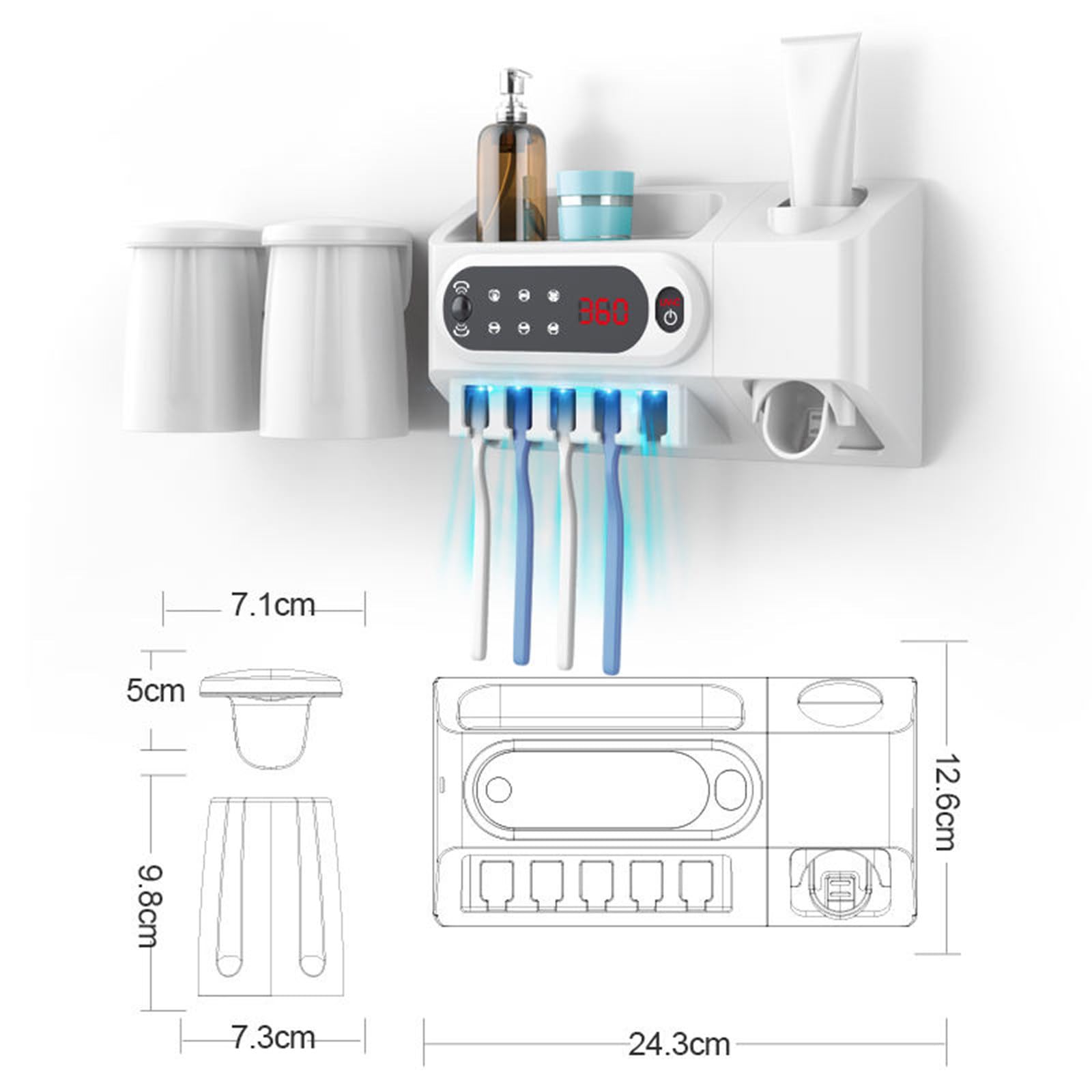 Estante para desinfección de cepillos de dientes Estante para cepillos de dientes montado en la pared Esterilización inteligente Estante para cepillos de dientes