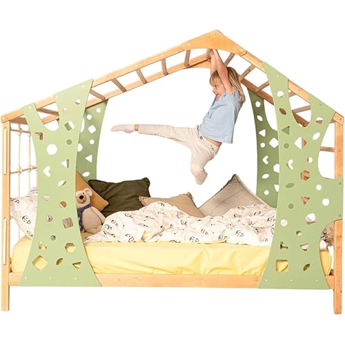 BUSYWOOD Montessori Bed for Toddlers - Kids Twin Bed - Wood Bed Frame - Kids Climbing Gym - Twin Bed Frames for Kids - Monkey Bed With Legs and Slats