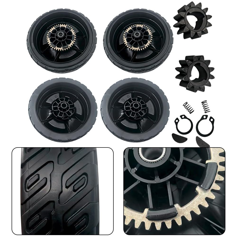 Juego de ruedas de plástico para cortacésped de 8 pulgadas y kit de engranajes de transmisión 12T compatible con la serie HRN216, incluye clips y resortes