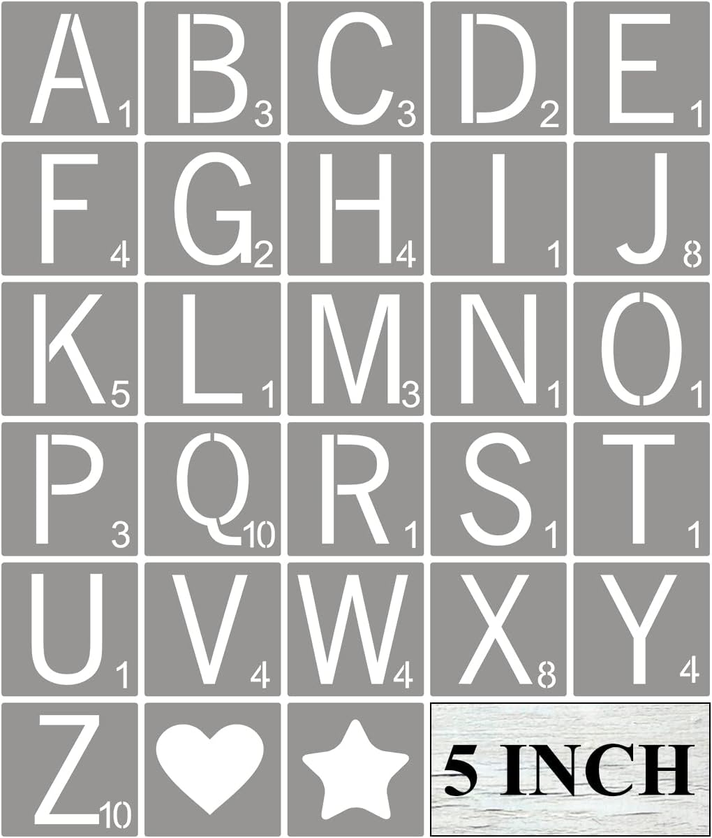 Scrabble Tile Letter Stencils 5 Inch - 28 Pack Scrabble Style Alphabet Stencil Templates for Painting on Wood, Reusable Plastic Stencils for Crafts Making & Wall Art Decorations