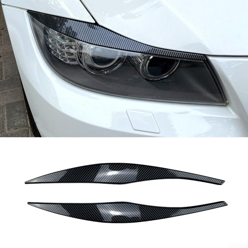 Cejas para faros delanteros de coche, 2 piezas para BMW Serie 3 E90 E91 2005 2011, material plástico, sin taladrar ni cortar (fibra de carbono)