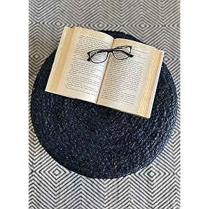 S & L Homes Pouf Ottoman - 100% Jute Braided Footrest Pouf Hand Knitted Traditional Cord Boho Pouffe for Living Room, Bedroom, Nursery, Patio, Lounge Colorblock - Natural Navy (20”x20”x10”) S L Homes Pouf Ottoman 100 Jute Braided Footrest Pouf Hand Knitted Traditional Cord Boho Pouffe for Living Room Bedroom Nursery Patio Lounge Colorblock Natural Navy 20x20x10