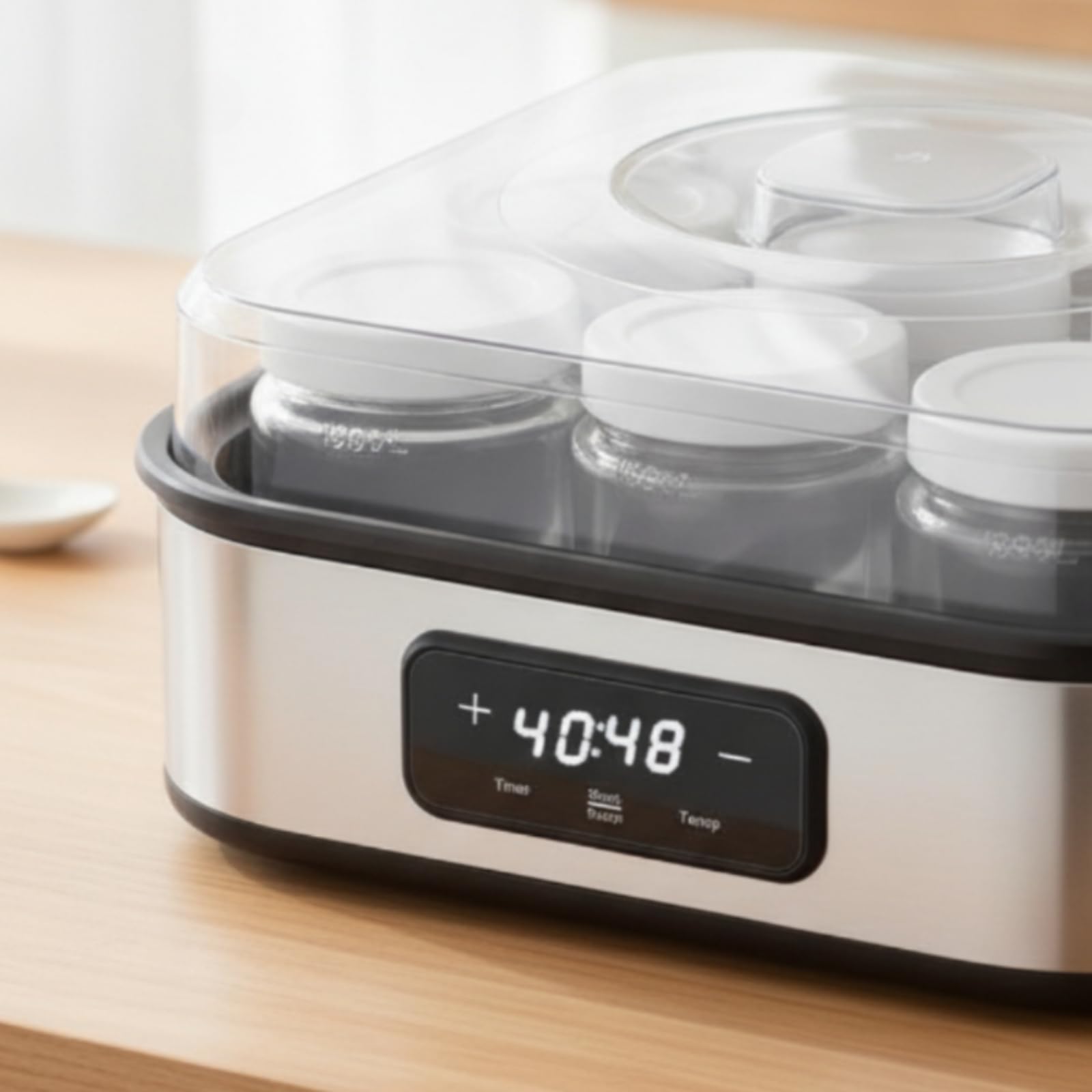Amagogo Yogurtera Máquina de Yogur Fermentador Digital con Tarros de Cristal y Tapa Transparente Control de Temperatura y Panel Táctil Adecuada para Cocina