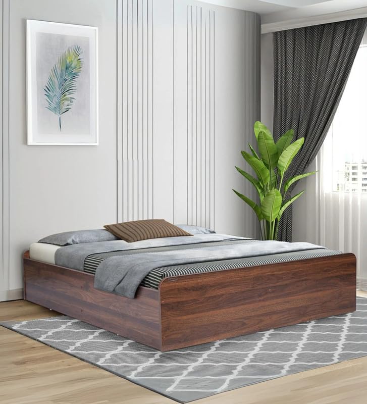 Image of Mintwud Pepperfry Solid Engineered Wood Teen Queen Size Bed with Box Storage | Space Saving Wooden Palang Furniture | Suitable for Living Room, Bedroom, Hotel (Columbian Walnut Finish)