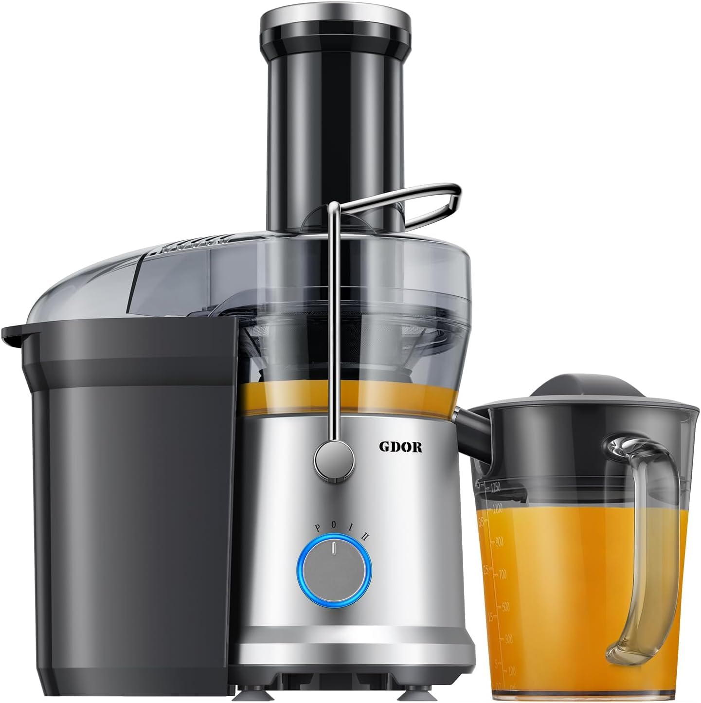 GDOR Entsafter 1300W Entsafter Gemüse und Obst mit Größerem 81mm Einfüllschacht 1250ml Großer Saftkrug Hohe Saftausbeute Juicer Machine 3 Geschwindigkeiten Juicer leicht zu Reinigen Bürste Tropfschutz