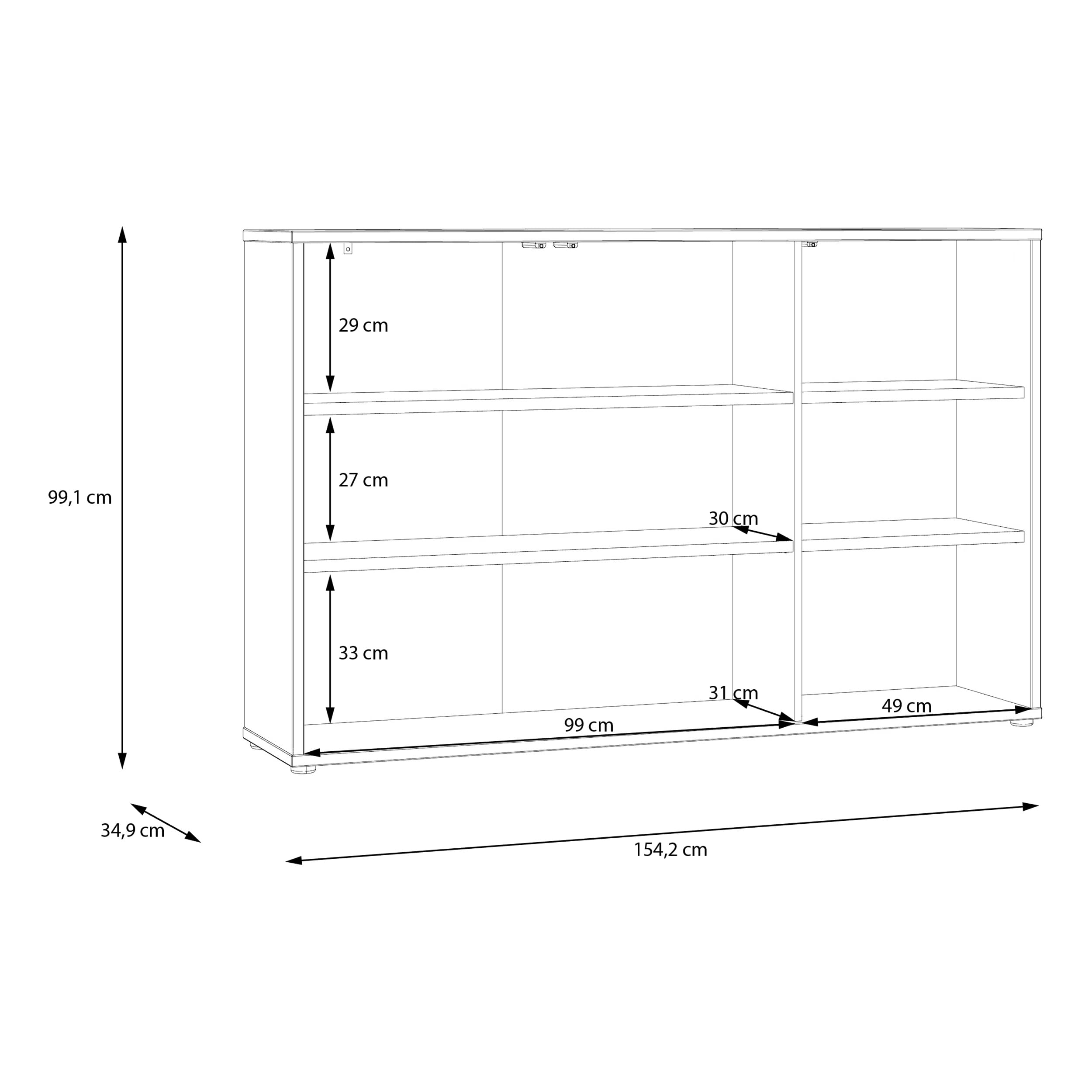 Forte Alice Springs Kommode 150 155, großes Sideboard mit 3 Schranktüren, Flur, Wohnzimmer, Schlafzimmer, Holzwerkstoff, Kaschmir Beige, 154,2 cm breit x 99,1 cm hoch x 34,9 cm tief