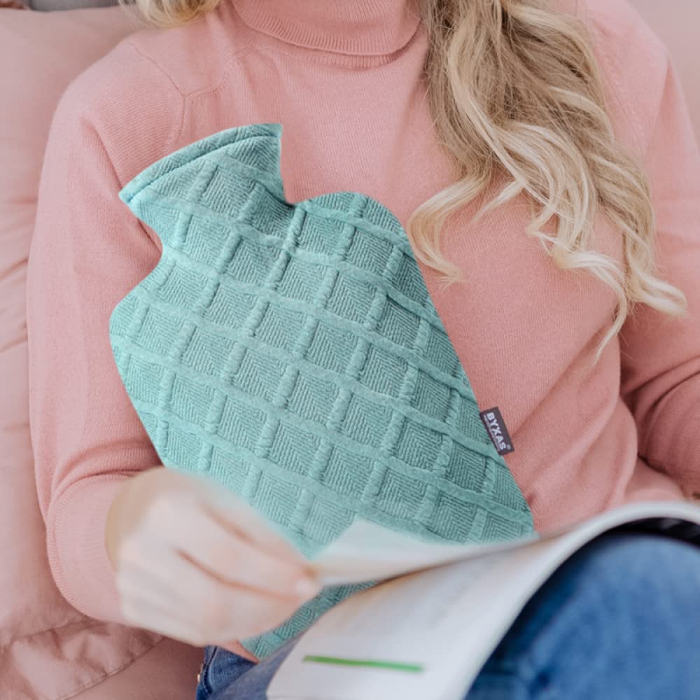 Bolsa de Agua Caliente con Tapa 1.2L Botella de Agua Caliente Clásica Libre de BPA para la Cama, Dolor de Hombro y Calentador de Pies de Mano, Calambres Menstruales, Compresa Caliente -Black